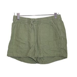 Womens J Crew Drawstring AL588 Faded Moss Green Linen Pull-On Shorts Size XXS